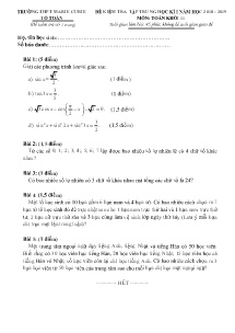 Đề kiểm tra tập trung học kì I năm học 2018-2019 môn Toán Khối 11 - Trường THPT Marie Curie (Có đáp án)