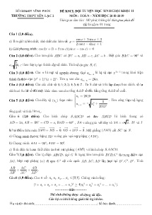 Đề KSCL đội tuyển học sinh giỏi Khối 11 môn Toán năm học 2018-2019 - Trường THPT Yên Lạc 2 (Có đáp án)