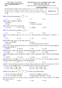Đề KSCL lần 1 năm học 2018-2019 môn Hóa Học Lớp 10 - Mã đề 134 - Trường THPT Trần Hưng Đạo (Có đáp án)