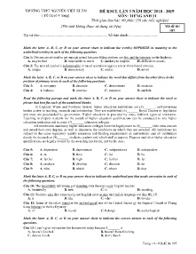 Đề KSCL lần 3 năm học 2018-2019 môn Tiếng Anh Lớp 11 - Mã đề 107 - Trường THPT Nguyễn Viết Xuân