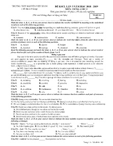 Đề KSCL lần 3 năm học 2018-2019 môn Tiếng Anh Lớp 11 - Mã đề 102 - Trường THPT Nguyễn Viết Xuân