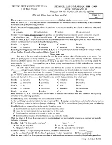 Đề KSCL lần 3 năm học 2018-2019 môn Tiếng Anh Lớp 11 - Mã đề 108 - Trường THPT Nguyễn Viết Xuân