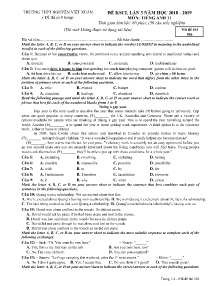 Đề KSCL lần 3 năm học 2018-2019 môn Tiếng Anh Lớp 11 - Mã đề 106 - Trường THPT Nguyễn Viết Xuân
