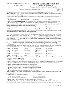 Đề KSCL lần 3 năm học 2018-2019 môn Tiếng Anh Lớp 11 - Mã đề 302 - Trường THPT Nguyễn Viết Xuân