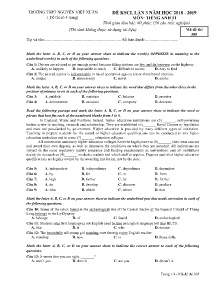 Đề KSCL lần 3 năm học 2018-2019 môn Tiếng Anh Lớp 11 - Mã đề 305 - Trường THPT Nguyễn Viết Xuân