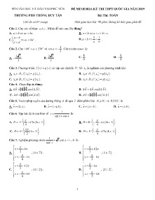 Đề minh họa kỳ thi THPT Quốc Gia năm 2019 môn Toán - Trường Phổ Thông Duy Tân (Có lời giải)
