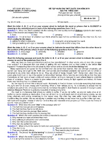 Đề tập huấn thi THPT Quốc Gia năm 2019 môn Tiếng Anh - Mã đề 301 - Sở GD&ĐT Bắc Ninh (Có đáp án)