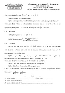Đề thi chọn học sinh giỏi cấp trường năm học 2018-2019 môn Toán Lớp 10 - Trường THPT Thuận Thành 2 (Có đáp án)