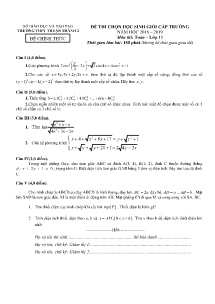Đề thi chọn học sinh giỏi cấp trường năm học 2018-2019 môn Toán Lớp 11 - Trường THPT Thuận Thành 2 (Có đáp án)