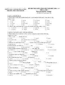 Đề thi chọn học sinh giỏi năm học 2018 - 2019 môn Tiếng Anh Lớp 7 - Trường THCS Nguyễn Du (Có đáp án)