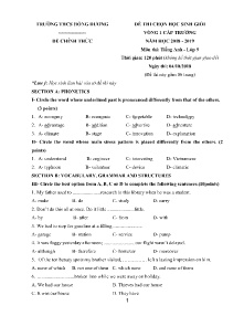 Đề thi chọn học sinh giỏi Vòng 1 cấp trường năm học 2018-2019 môn Tiếng Anh Lớp 9 - Trường THCS Hồng Dương (Có đáp án)
