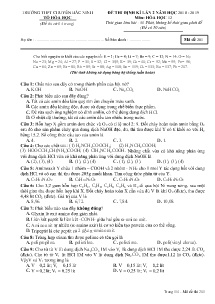 Đề thi định kì lần 2 năm học 2018-2019 môn Hóa Học Lớp 12 - Mã đề 201 - Trường THPT Chuyên Bắc Ninh (Có đáp án)
