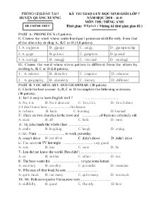 Đề thi giao lưu học sinh giỏi Lớp 7 năm học 2018 - 2019 môn Tiếng Anh - Phòng GD&ĐT huyện Quảng Xương (Có đáp án)