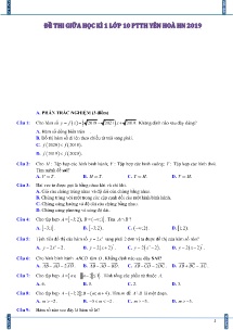 Đề thi giữa học kì 1 Lớp 10 môn Toán năm 2019 - PTTH Yên Hòa HN (Có đáp án )