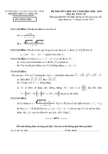 Đề thi giữa học kỳ I năm học 2018-2019 môn Toán Lớp 10 - Trường THPT Lý Thái Tổ (Có đáp án)