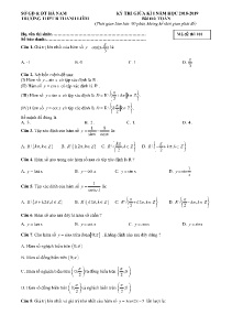 Đề thi giữa kì I năm học 2018-2019 môn Toán - Mã đề 101 - Trường THPT B Thanh Liêm (Có đáp án)