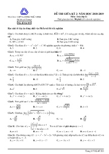 Đề thi giữa kỳ 2 năm học 2018-2019 môn Toán Lớp 11 - Mã đề 203 - Trường THPT Lương Thế Vinh (Có đáp án)