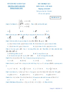 Đề thi học kì I năm học 2018-2019 môn Toán Lớp 10CB - Mã đề 157 - Trường THPT Chuyên Thoại Ngọc Hầu (Có đáp án)