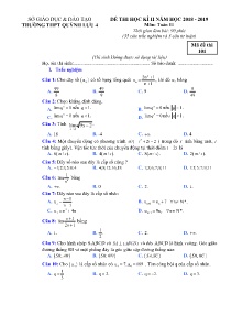 Đề thi học kì II năm học 2018-2019 môn Toán Khối 11 - Mã đề 101 - Trường THPT Quỳnh Lưu 4 (Có đáp án)