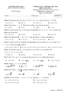 Đề thi học kì II năm học 2018-2019 môn Toán Lớp 12 - Mã đề 167 - Trường THPT Long Thạnh (Có đáp án)