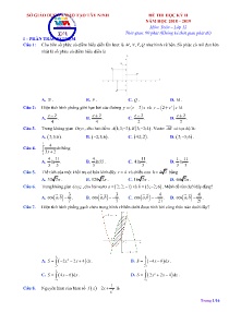 Đề thi học kì II năm học 2018-2019 môn Toán Lớp 12 - Sở GD&ĐT Tây Ninh (Có đáp án)