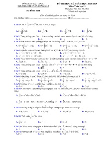 Đề thi học kỳ 2 năm học 2018-2019 môn Toán Lớp 12 - Mã đề 1201 - Trường THPT Yên Dũng Số 2
