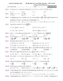 Đề thi học kỳ 2 năm học 2018-2019 môn Toán - Mã đề 101 - Sở GD&ĐT Bạc Liêu