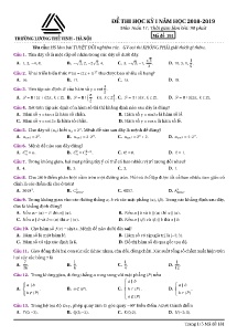 Đề thi học kỳ I năm học 2018-2019 môn Toán Học Lớp 11 - Mã đề thi 181 - Trường THPT Lương Thế Vinh Hà Nội (Có đáp án)