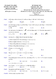 Đề thi học kỳ I năm học 2018-2019 môn Toán Học Lớp 12 - Mã đề thi 345 - Trường THPT Chuyên Hoàng Văn Thụ (Có đáp án)