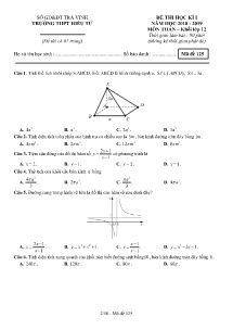 Đề thi học kỳ I năm học 2018-2019 môn Toán Khối 12 - Mã đề 125 - Trường THPT Hiếu Tử (Có đáp án)