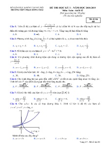 Đề thi học kỳ I năm học 2018-2019 môn Toán Khối 12 - Mã đề 485 - Trường THPT Phạm Hồng Thái