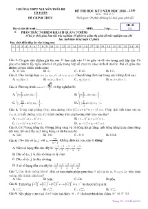 Đề thi học kỳ I năm học 2018-2019 môn Toán Lớp 11 - Mã đề 111 - Trường THPT Nguyễn Trãi - Ba Đình (Có đáp án)