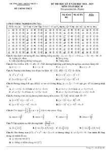 Đề thi học kỳ II năm học 2018-2019 môn Toán Học Lớp 10 - Mã đề thi 001 - Trường THPT Thống Nhất A (Có đáp án)