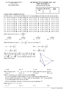 Đề thi học kỳ II năm học 2018-2019 môn Toán Học Lớp 11 - Mã đề thi 001 - Trường THPT Thống Nhất A (Có đáp án)