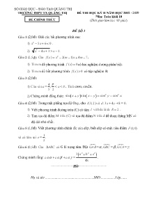 Đề thi học kỳ II năm học 2018-2019 môn Toán Khối 10 - Đề số 1 - Trường THPT TX Quảng Trị (Có lời giải)