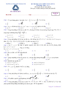 Đề thi học kỳ II năm học 2018-2019 môn Toán Khối 10 - Mã đề 162 - Trường THPT Lương Thế Vinh Hà Nội (Có đáp án)