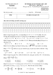 Đề thi học kỳ II năm học 2018-2019 môn Toán Khối 12 - Mã đề 734 - Trường THPT Trà Cú (Có đáp án)