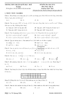 Đề thi học kỳ II năm học 2018-2019 môn Toán Lớp 10 - Trường THPT Chuyên Quốc Học - Huế (Có đáp án)