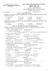 Đề thi học sinh giỏi Lớp 9 cấp huyện năm học 2018-2019 môn Tiếng Anh - Phòng GD&ĐT Huyện Hà Trung (Có đáp án)