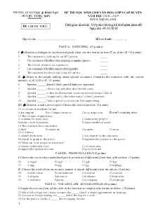 Đề thi học sinh giỏi văn hóa Lớp 9 cấp huyện năm học 2018-2019 môn Tiếng Anh - Phòng GD&ĐT huyện Triệu Sơn (Có đáp án)