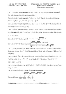 Đề thi HSG cấp trường năm học 2018-2019 môn Toán Khối 10 - Trường THPT Liễn Sơn (Có lời giải)