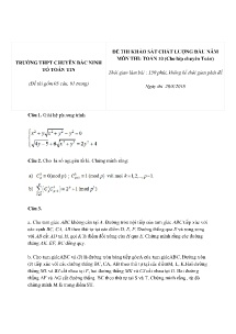 Đề thi khảo sát chất lượng đầu năm 2018 môn Toán Lớp 10 - Trường THPT Chuyên Bắc Ninh (Có đáp án)