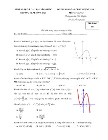 Đề thi khảo sát chất lượng Lần 1 môn Toán 12 - Mã đề 001 - Trường THPT Đồng Đậu