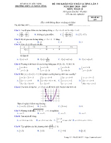 Đề thi khảo sát chất lượng lần 3 năm học 2018-2019 môn Toán Lớp 10 - Mã đề 337 - Trường THPT Lý Nhân Tông (Có đáp án)
