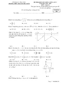 Đề thi khảo sát chất lượng lần 3 năm học 2018-2019 môn Toán Lớp 12 - Mã đề 201 - Trường THPT Nguyễn Viết Xuân