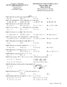 Đề thi khảo sát chất lượng lần 3 năm học 2018-2019 môn Toán Lớp 10 - Mã đề 101 - Trường THPT Nguyễn Viết Xuân