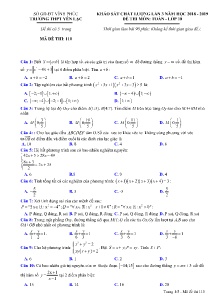 Đề thi khảo sát chất lượng lần 3 năm học 2018-2019 môn Toán Lớp 10 - Mã đề 110 - Trường THPT Yên Lạc 2 (Có đáp án)