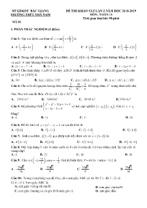 Đề thi khảo sát lần 2 năm học 2018-2019 môn Toán Lớp 11 - Mã đề 01 - Trường THPT Nhã Nam (Có đáp án)