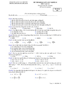 Đề thi khảo sát Lần 3 môn Vật Lý Khối 10 - Mã đề 101 - Trường THPT Nguyễn Viết Xuân