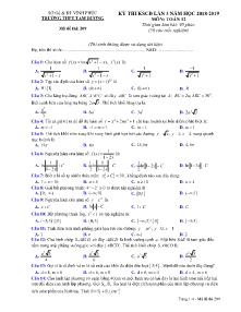 Đề thi KSCĐ Lần 3 năm học 2018-2019 môn Toán Lớp 12 - Mã đề 209 - Trường THPT Tam Dương